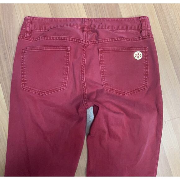 Tory Burch Alexa Cropped Super Skinny Jeans Red Designer Stretch Size 26 - Picture 6 of 13